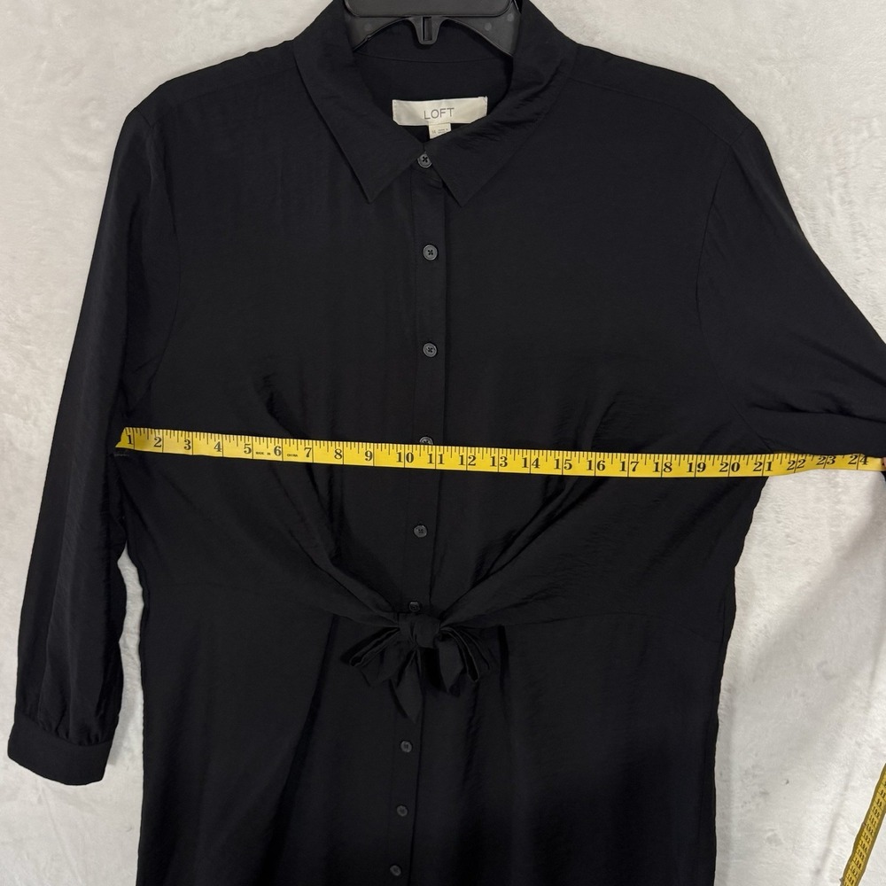 NEW Loft Dahlia Tie Front Mini‎ Shirt Dress Size 14 Black Collared Minimalist - Picture 8 of 12